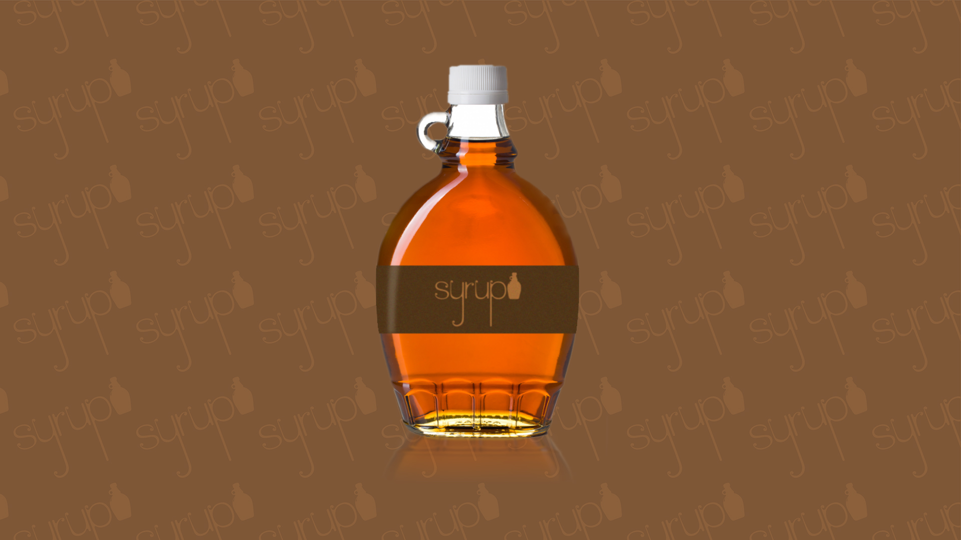 Bottle of maple syrup with the Syrup logo on it